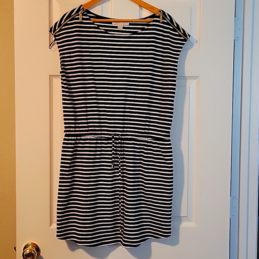 Michael Kors Black White Striped Dress Drawstring Waist Women’s